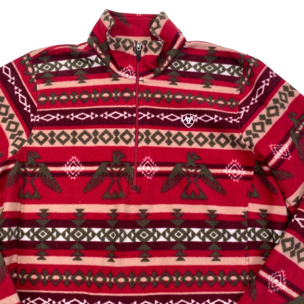 Ariat Tek Fleece 1/4 Zip Sweatshirt Womens Small Red Aztec Southwestern 10037563